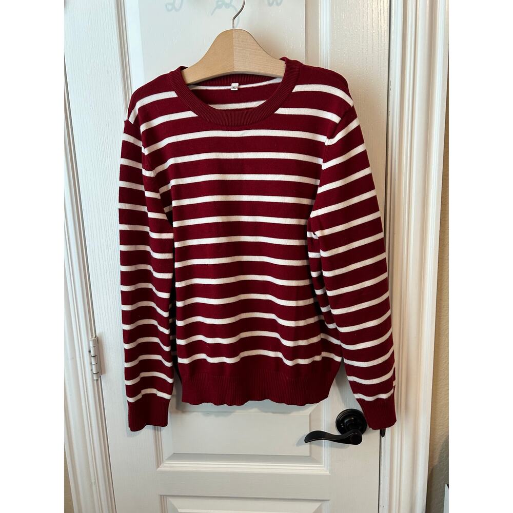Maroon and White Striped Top and Skirt Set Stretchy Soft XL - Picture 3 of 5